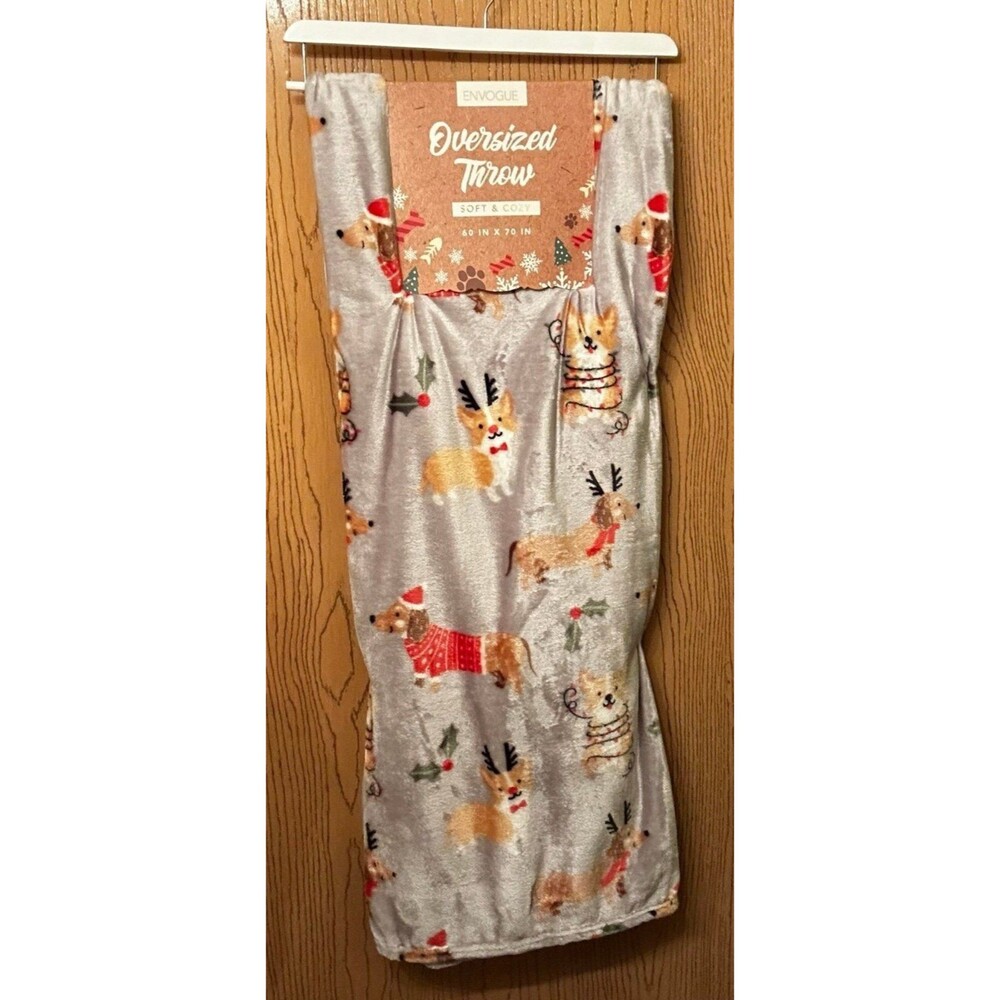 Holiday Christmas Dog Corgi & Dachshund Oversized Fleece Throw Blanket